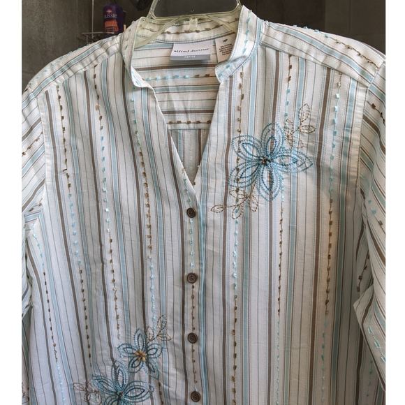 Alfred Dunner Mint and Brown Embroidered Blouse - Picture 2 of 6